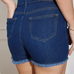 Miss Chase Blue Denim Solid Shorts image 5