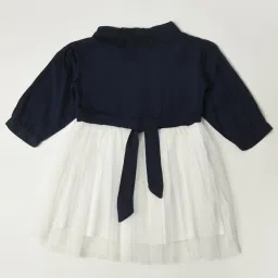 Bella Moda Kids Navy & White Solid Full Sleeves Fit & Flare Dress image 2