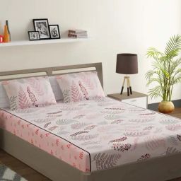 Swayam Veda Floral Pink 144 TC Cotton King Bedsheet with 2 Pillow Covers-picture-3