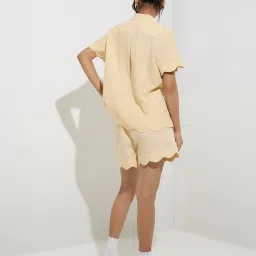 Wunderlove by Westside Yellow Floral Embroidered Shirt with Shorts Set image 2
