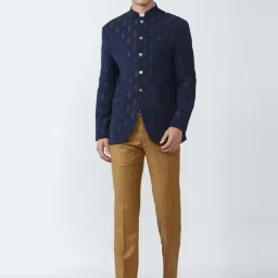 Van Heusen Navy Blue Slim Fit Printed Two Piece Suits-picture-35