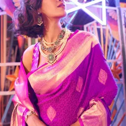 Elora Purple Silk Woven Saree With Unstitched Blouse image 2
