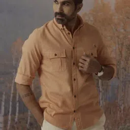 Andamen Orange Cotton Slim Fit Shirt-picture-38