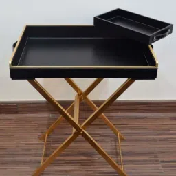Casagold Black Pu Leather Foldable Tray with Metal Stand, Small Tray and Tissue Box image 2