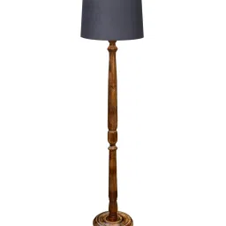 Homesake Rustic Walnut Wood Floor Lamp with Grey Fabric Shade for Living Room & Bedroom image 2