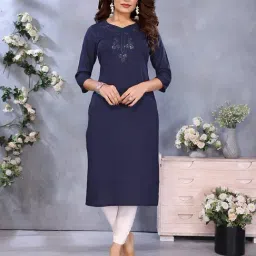 Rangita Navy Blue Rayon Embroidered Kurta-image-53