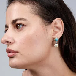 MINUTIAE Rose Gold-Plated Stones Studded And Pearls Beaded Circular Drop Earrings image 5