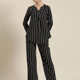 Qurvii Black Striped Top With Pants-picture-2