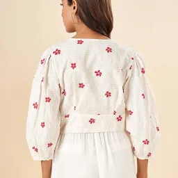 Akkriti by Pantaloons White & Red Cotton Printed Top image 2