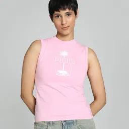 Puma Pink Cotton Printed T-Shirt-image-55