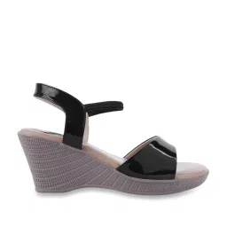 Shoetopia Women's Black Ankle Strap Wedges image 2