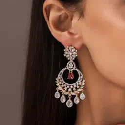 Voylla Gold Sparkling Elegance Royal Rajwada American Diamond Chand Bali Earrings image 2