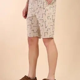 Thomas Scott Beige Cotton Regular Fit Printed Shorts image 3