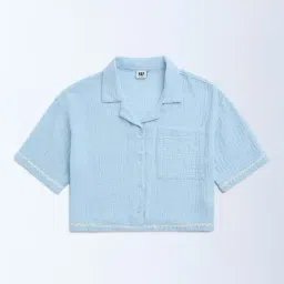 Y&F Kids by Westside Light Blue Crinkle-Textured Cotton Shirt-picture-38
