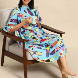 Mabish By Sonal Jain Blue Printed A-Line Kaftan Dress image 4