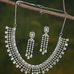 Zeneme Silver Plated White AD Studded Jewellery Set-picture-14