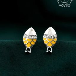 Voylla Silver Tropical Wildlife Fish Kiss Stud Earrings-picture-41