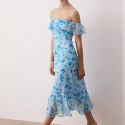 Trendyol Mavi Women Floral Printed Off-Shoulder Ruffled A-Line Midi Dress-image-90