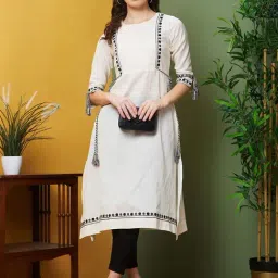 Globus Off White Cotton Embroidered A Line Kurta-image-35