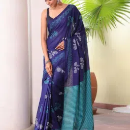 Anjaneya Sarees Blue Woven Cotton Silk Printed Designer Saree-image-31