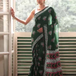 Anjaneya Sarees Green Woven Cotton Silk Printed Designer Saree-image-41