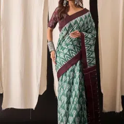 Anjaneya Sarees Green Woven Cotton Silk Printed Designer Saree-image-45