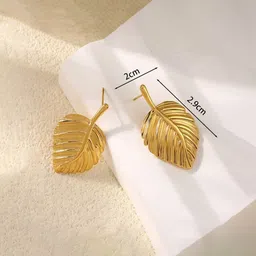 Jewels Galaxy Stainless Steel Gold-Plated Leaf Shaped Drop Earrings image 2