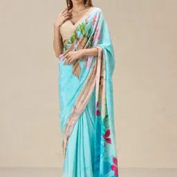 navyasa by liva Blue & Beige Printed Saree With Unstitched Blouse-picture-27