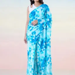 navyasa by liva Blue Printed Saree With Unstitched Blouse-picture-10