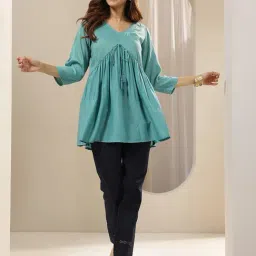 Libas Blue Cotton Regular Fit Pants image 4