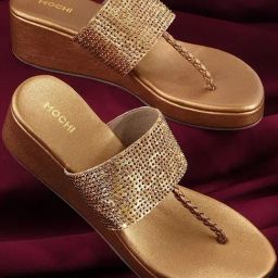 Mochi Women's Antic Gold T-Strap Wedges-picture-18