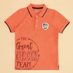 Pantaloons Junior Boys Peach Cotton Printed Polo T-shirt image 4