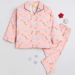 The Magic Wand Kids Peach Cotton Printed Full Sleeves Shirt Set-picture-24