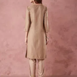 Fabindia Beige Viscose Silk Regular Fit Solid Kurta image 2