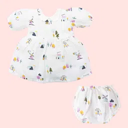 Honcho Baby Girls Printed Pure Cotton Frock With Bloomer-picture-10