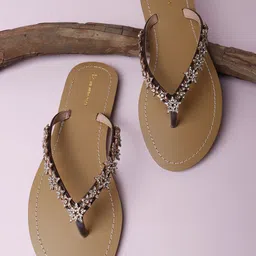 THE WHITE POLE Women Embellished Open Toe T-Strap Flats-picture-31