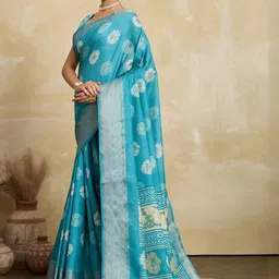 VASTRA-THE FACTORY STORE Women Floral Printed Zari Saree with blouse image 2