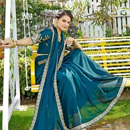 K 5 Fashion Women Chiffon Sareewith coding laceSaree image 4