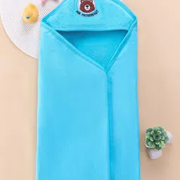 Babyhug Terry Hooded Towel with Bear Patch Detailing L 75 x B 75 cm - Aqua Blue-picture-27
