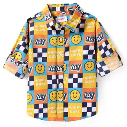 Babyhug Cotton Woven Full Sleeves Shirt with Smiley Print - Yellow & Blue-picture-23