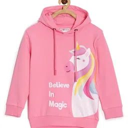 The Mom Store Cotton Blend Knit Full Sleeves Believe In Magic Text Printed Hooded Light Winter Sweatshirt - Pink-image-38