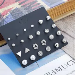 Zaphariq Set Of 12 Gold-Plated Pearls Studded Geometric Shaped Studs-picture-30