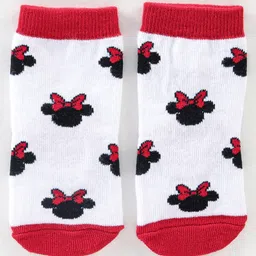 Cute Walk By Babyhug Anti Bacterial Ankle Length Socks MInnie Mouse Print Pack Of 3 - Red & Black image 2
