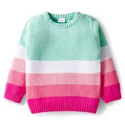 Babyhug Cotton Knit Full Sleeves Pullover Sweater Set with Cap & Color Block - Multicolor image 2