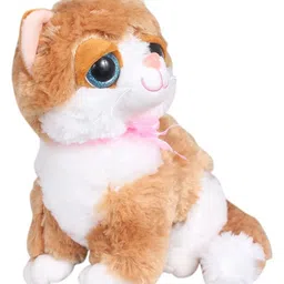 Tickles Cute Little Kitten Glitter Eye Soft Stuffed Plush Animal Toy for Kids (Length 20 cm Color: Beige) image 2