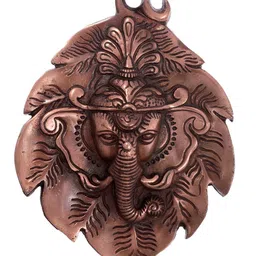 eCraftIndia Metal wall hanging of Lord Ganesha Head on Creative Leaf image 2