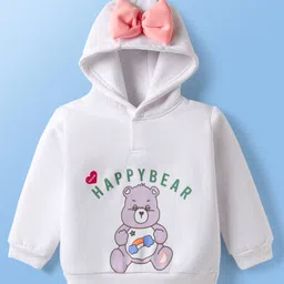 Mark & Mia Cotton Knit Full Sleeves Hooded Sweatshirt & Joggers with Bear Print & Bow Detailing - Pink & White image 2