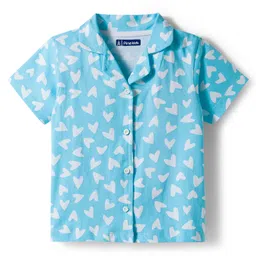 Pine Kids Single Jersey Knit Half Sleeves Co-Ord Night Suit with Heart Print - Light Blue image 2
