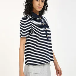 Tommy Hilfiger Women Striped Polo Collar Cotton T-shirt image 2