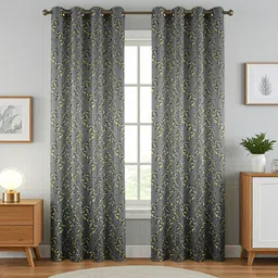 Florida Charcoal & Gold-Toned Floral Printed Black Out Long Door Curtain-picture-10